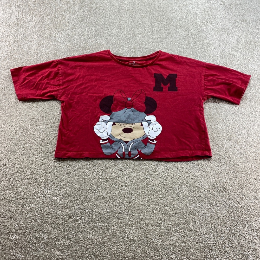 Free Authority Minnie Mouse Crop Top Womens Medium Red Excellent Disney Graphic